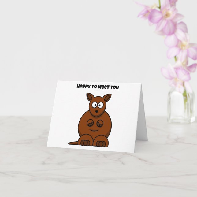 Hoppy to Meet You Kangaroo Funny Tecknad Kort (Orkide)