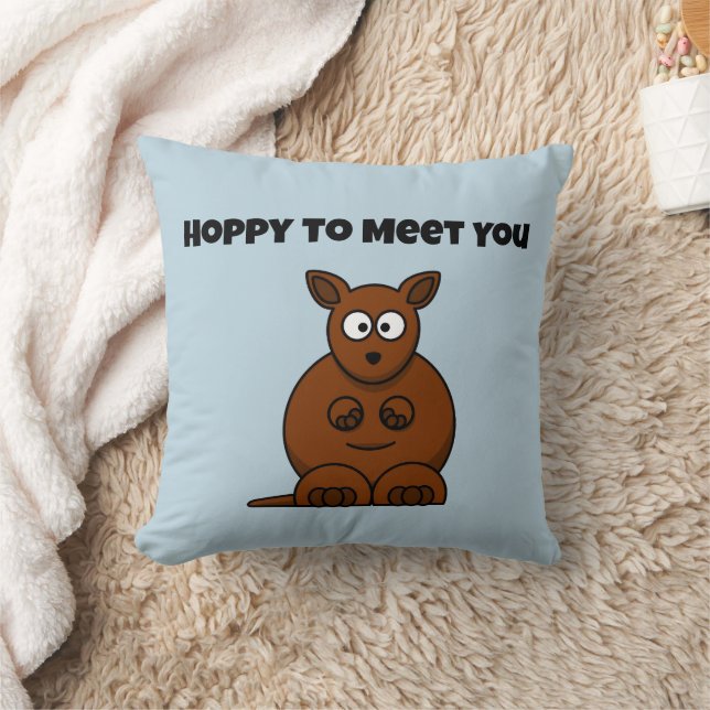 Hoppy to Meet You Kangaroo Funny Tecknad Kudde (Filt)