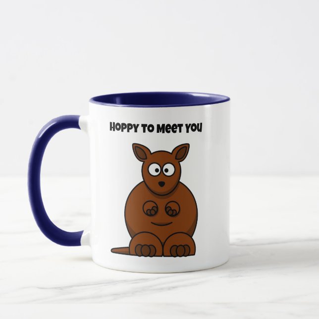 Hoppy to Meet You Kangaroo Funny Tecknad Mugg (Vänster)