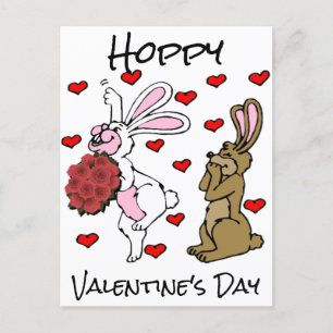 Hoppy Valentines Day - Bunny Rabbits and Hearts Vykort
