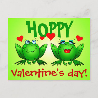 Hoppy Valentines day Grönt Tecknad Frogs Postcard Helg Vykort