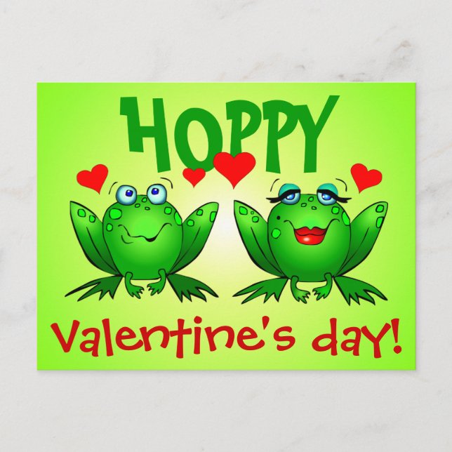 Hoppy Valentines day Grönt Tecknad Frogs Postcard Helg Vykort (Framsida)