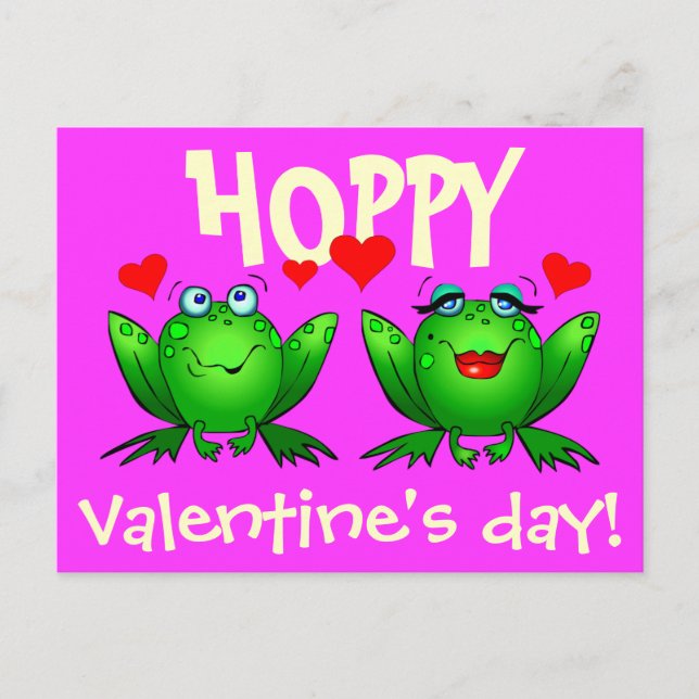 Hoppy Valentines day Lycklig Tecknad Frogs vykort (Framsida)