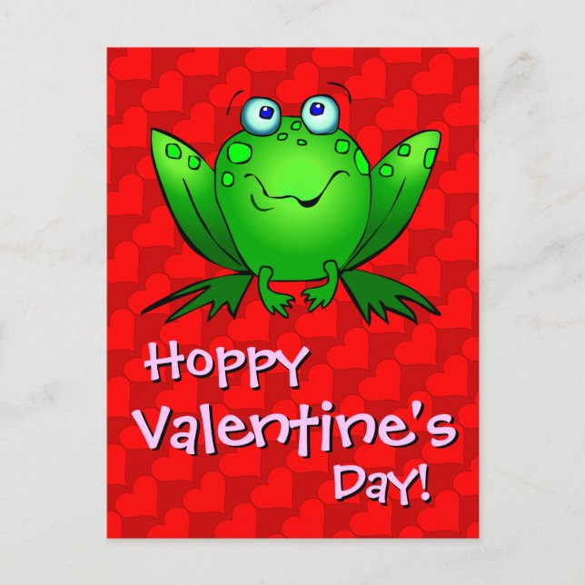 Hoppy Valentines Day Red Hearts Frog Postcard Helg Vykort (Framsida)