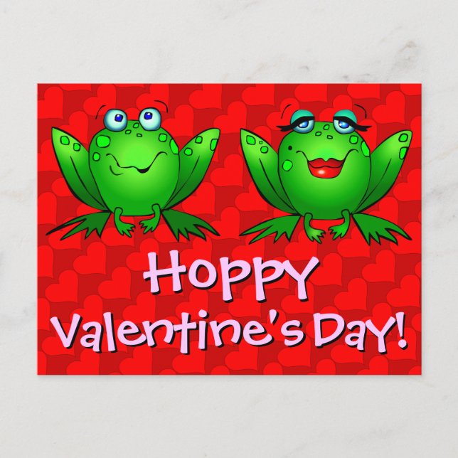 Hoppy Valentines day Red Hearts Frogs Postcard Helg Vykort (Framsida)
