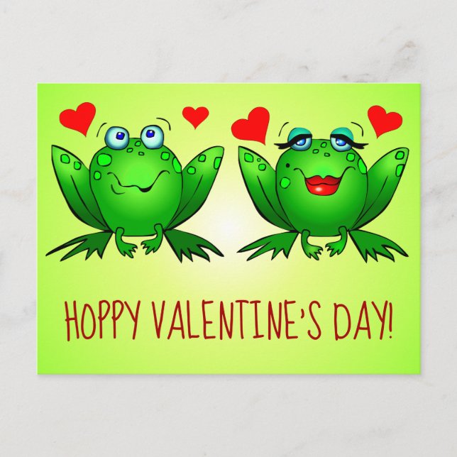 Hoppy Valentines day Roligt Cute Tecknad Frogs Hea Vykort (Framsida)