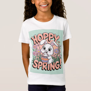 Hoppy Vår Bunny T-Shirt - Cute Påsk Blommigt Gi