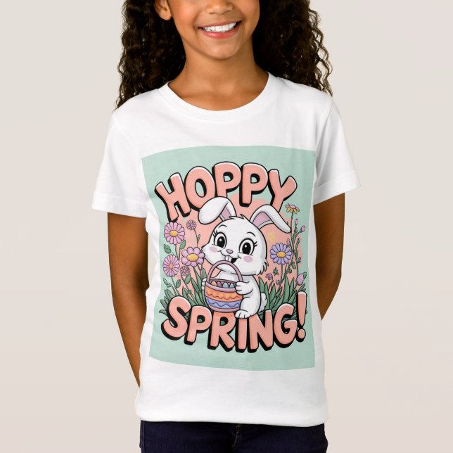 Hoppy Vår Bunny T-Shirt - Cute Påsk Blommigt Gi (Framsida)