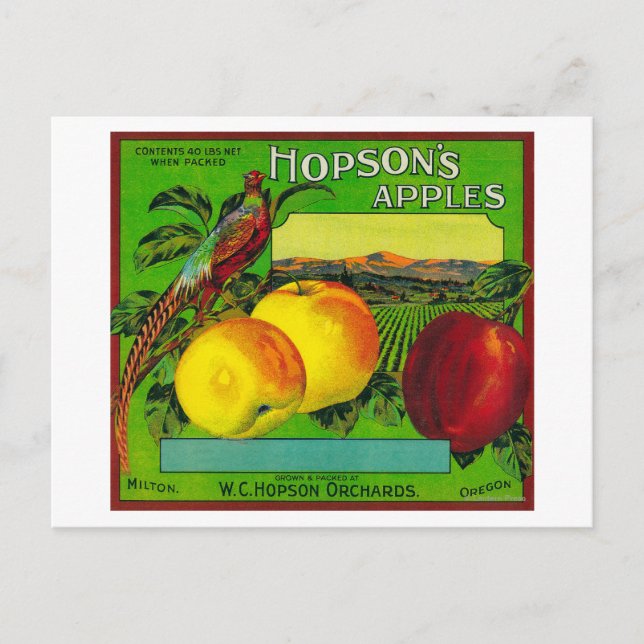Hopsons Apple Låda-etikett Milton, WA Vykort (Framsida)
