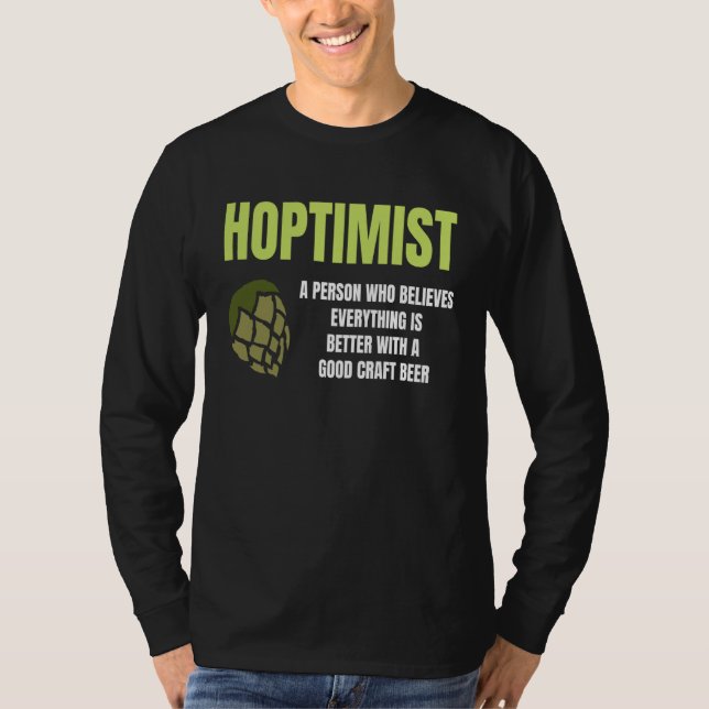 Hoptimist Graphic Green Hop Humour Craft Brew Fun T Shirt (Framsida)