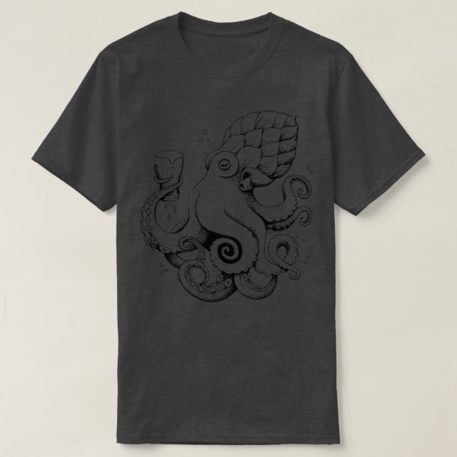 Hoptopus Beer Drinking Octopus T Shirt (Design framsida)