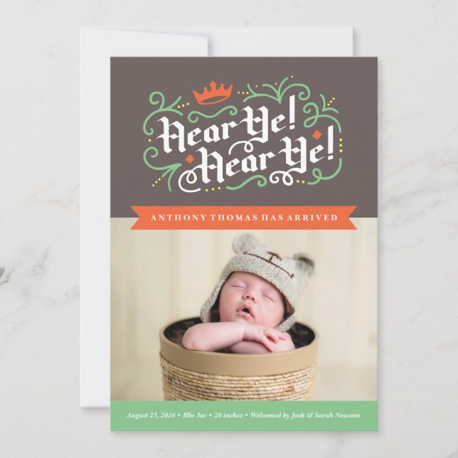 Hör på! Hör på! Födelsemeddelande i träkol Meddelande (Framsida)