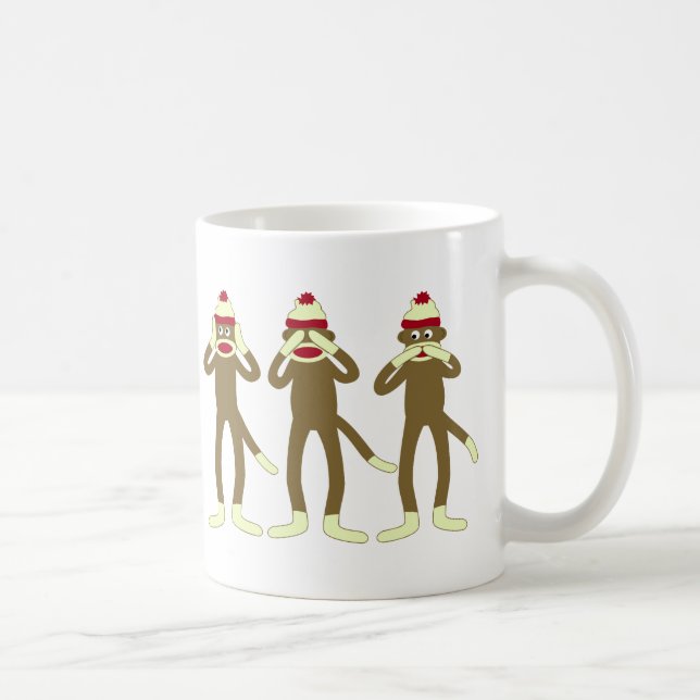 Hör, se, tala inga onda sock monkey kaffemugg (Höger)