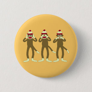 Hör, se, tala inga onda sock monkey knapp