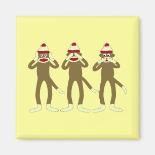 Hör, se, tala inga onda sock monkey magnet