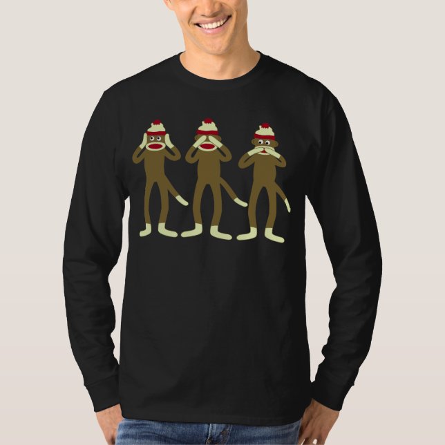 Hör, se, tala inga onda sock monkey tee shirt (Framsida)