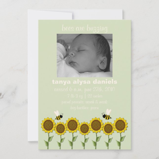 Hör surrandet för födelseannonsering meddelande (Framsida)