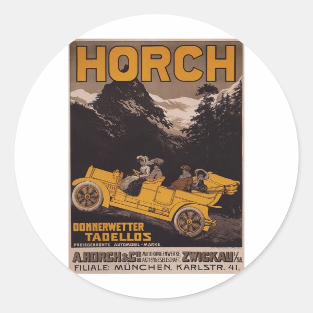 HORCH Automobile Runt Klistermärke (Framsida)