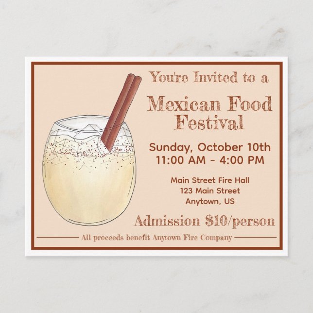 Horchata Orxata Mexican Beverage Food Festival Inbjudan Vykort (Framsida)