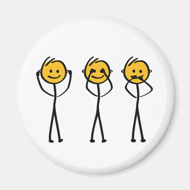 Horen, zien en zwijgen tekening. Drie aapjes Magnet (Framsidan)