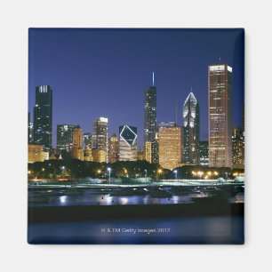 Horisont av i stadens centrum Chicago på natten Magnet