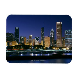 Horisont av i stadens centrum Chicago på natten Magnet