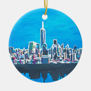 Horisont av Manhattan New York City med Julgransprydnad Keramik