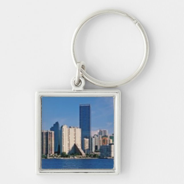 Horisont av Miami, Florida Fyrkantig Silverfärgad Nyckelring (Framsidan)