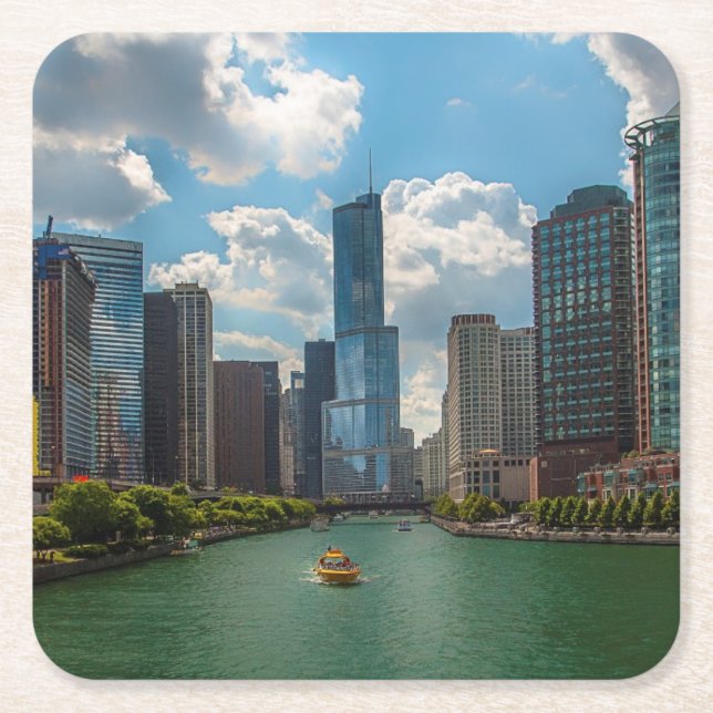 Horisont Chicago Underlägg Papper Kvadrat (Framsidan)