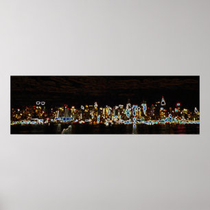 Horisont för NYC-nattneon Poster