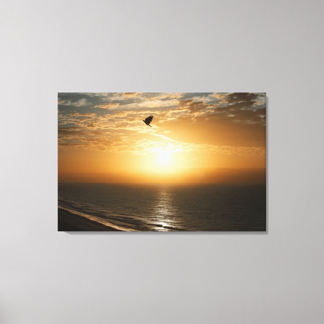 Horisont Ocean Front Sunrise View Bird Silhouette Canvastryck (Framsida)