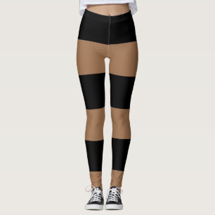 Horisontalrandsvart och brunt görat randig mönst leggings