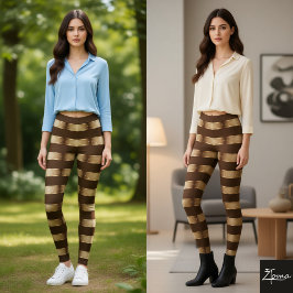 Horisontell rand brun champagne metallisk glans leggings