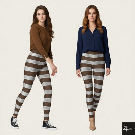 Horisontell rand brun silver metallisk glansig leggings