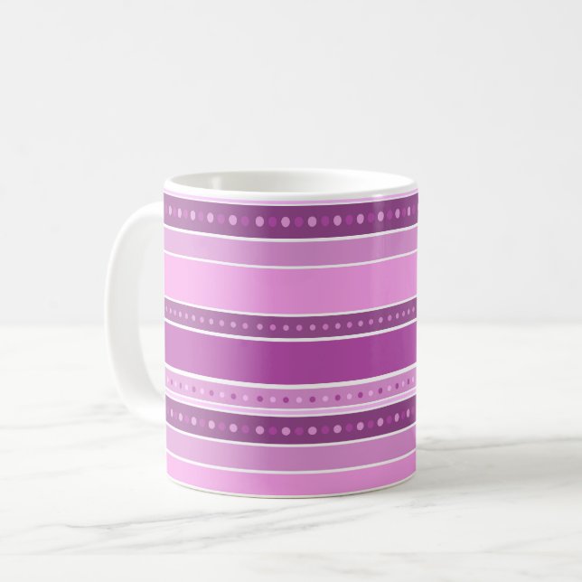 Horisontella lila rosa ränder med prickdekor kaffemugg (Framsida vänster)