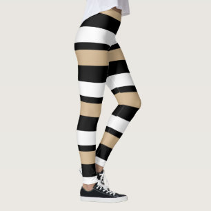 Horisontellt-Görade randig svart guld & vit Leggings