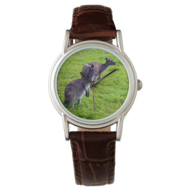 Horisonter utan gränser: Grått Kangaroos på Grassy Armbandsur (Framsida)