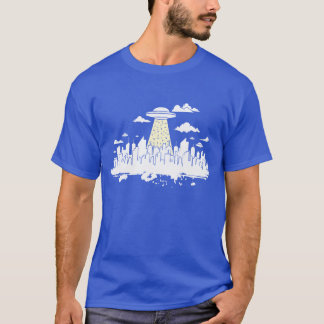 Horisontlinje med Ufo som bygger stadssiluett pojk T Shirt