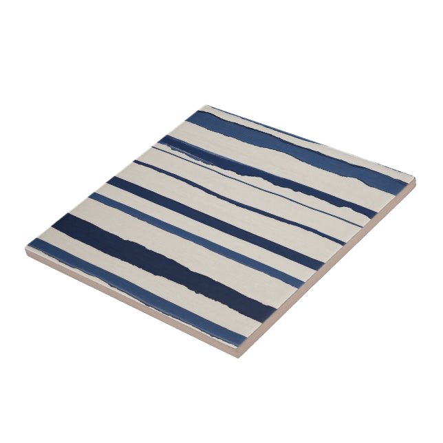 horizontal blue and white abstract stripes kakelplatta (Sidan)