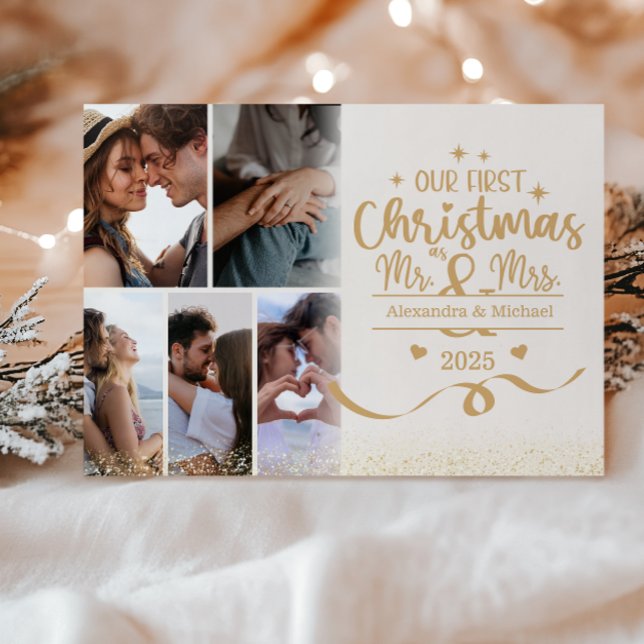 Horizontal First Christmas 6 Photo Layout Julkort (Skapare uppladdad)