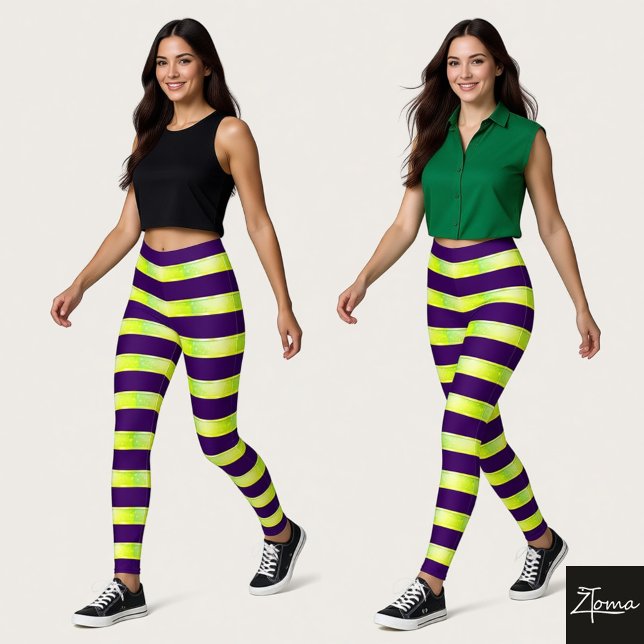 Horizontal Stripe Purple Yellow Neon Glossy Leggings (Skapare uppladdad)