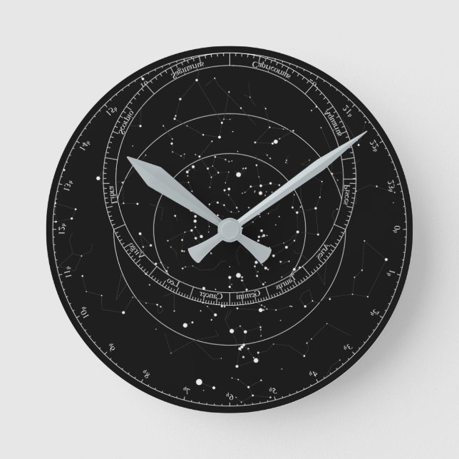 Horloge astrolabe noir et blanc   rund klocka (Framsida)