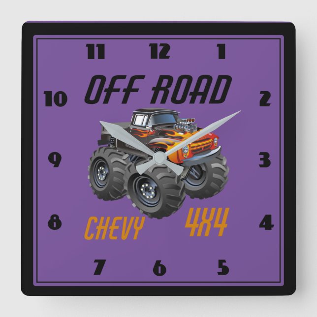 Horloge camion monstre pour chambre d'enfant fyrkantig klocka (Framsida)