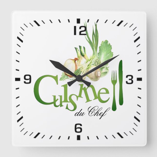 Horloge en Acrylique. cuisine du chef Fyrkantig Klocka (Framsida)