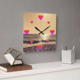 Horloge en Acrylique - Love O’Clock at Golden Hour Fyrkantig Klocka