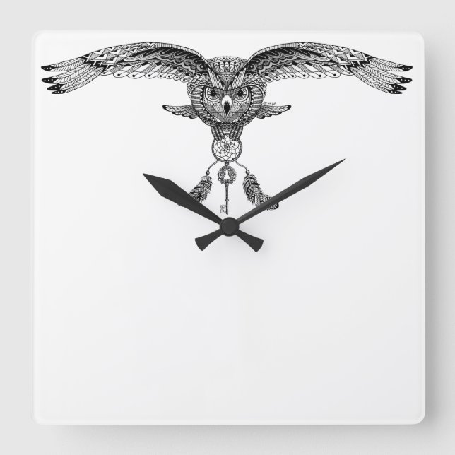 Horloge Hibou rêveur Fyrkantig Klocka (Framsida)