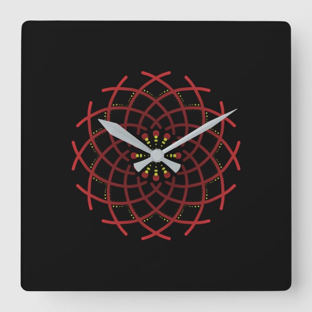 Horloge Jimette Design Rouge jaune sur noir Fyrkantig Klocka (Framsida)
