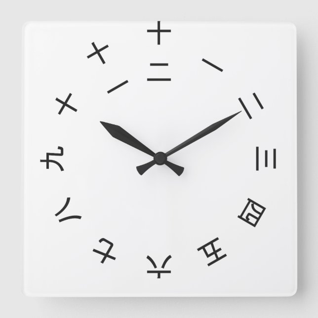 Horloge Kanji Clock 1-12 (rotated) Fyrkantig Klocka (Framsida)