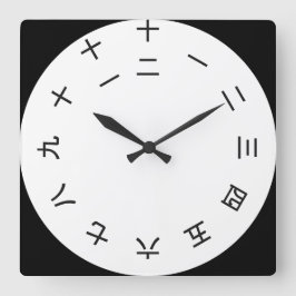 Horloge Kanji Clock 1-12 (rotated) Fyrkantig Klocka