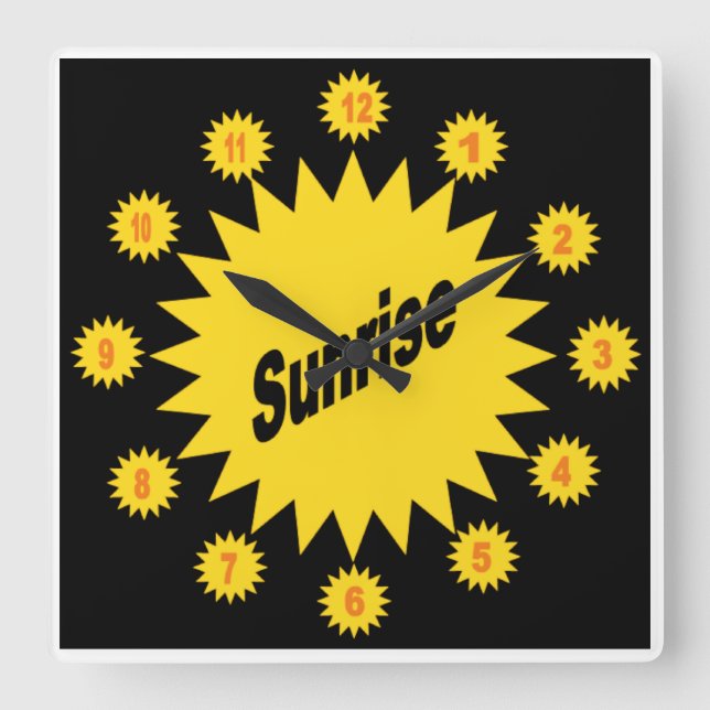 Horloge murale en acrylique, Carrée  SUNRISE Fyrkantig Klocka (Framsida)